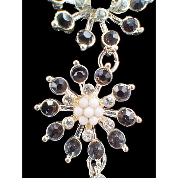 Necklace Snowflake Look Clear White Silver Black 19.25 Inch Adjust Lobster Clasp - Picture 6 of 13